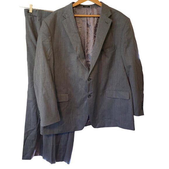 Men's Jones New York Grey Pin Stripe 2 Piece Suit Set 100% Wool Coat 50/Pant 44